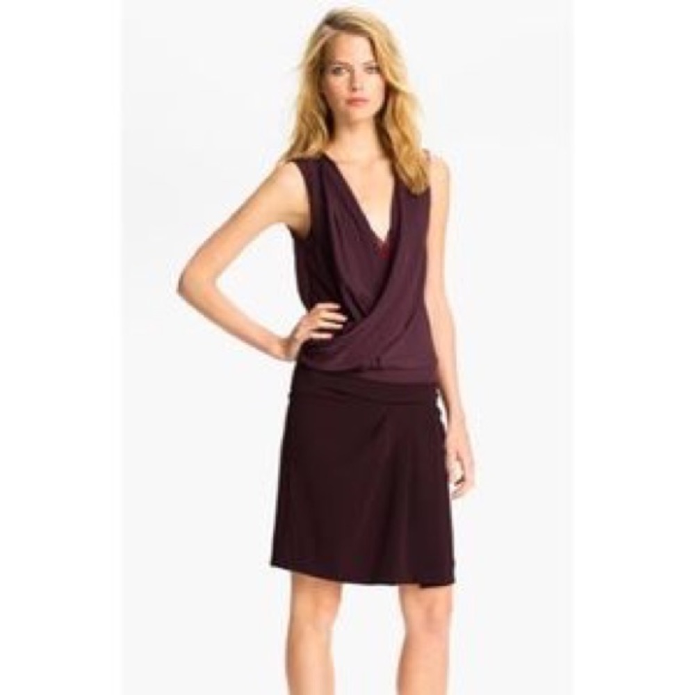 DVF plum Daran draped cocktail dress